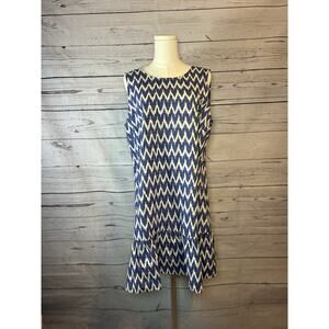 J.Crew Factory Sleeveless Chevron Bowback Dress L Blue White